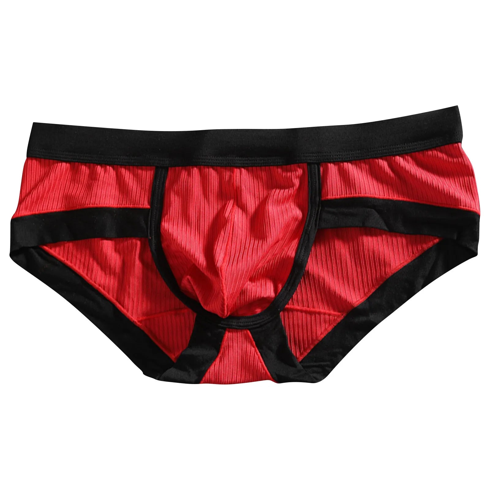 Striped U-pouch low-rise brief in red with black waistband and side panels