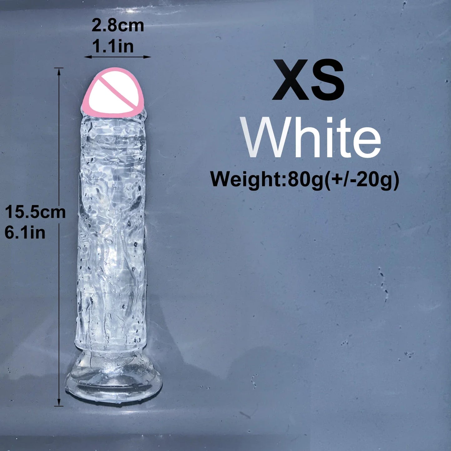Transparent jelly dildo with suction base, XS, white color