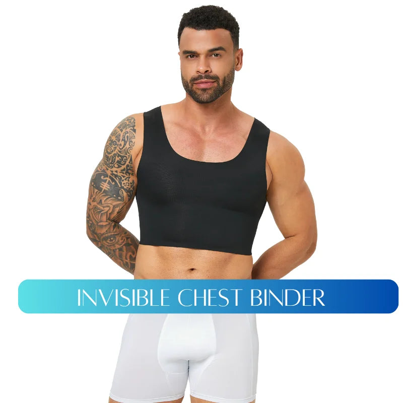 Black invisible chest binder, seamless sleeveless tank