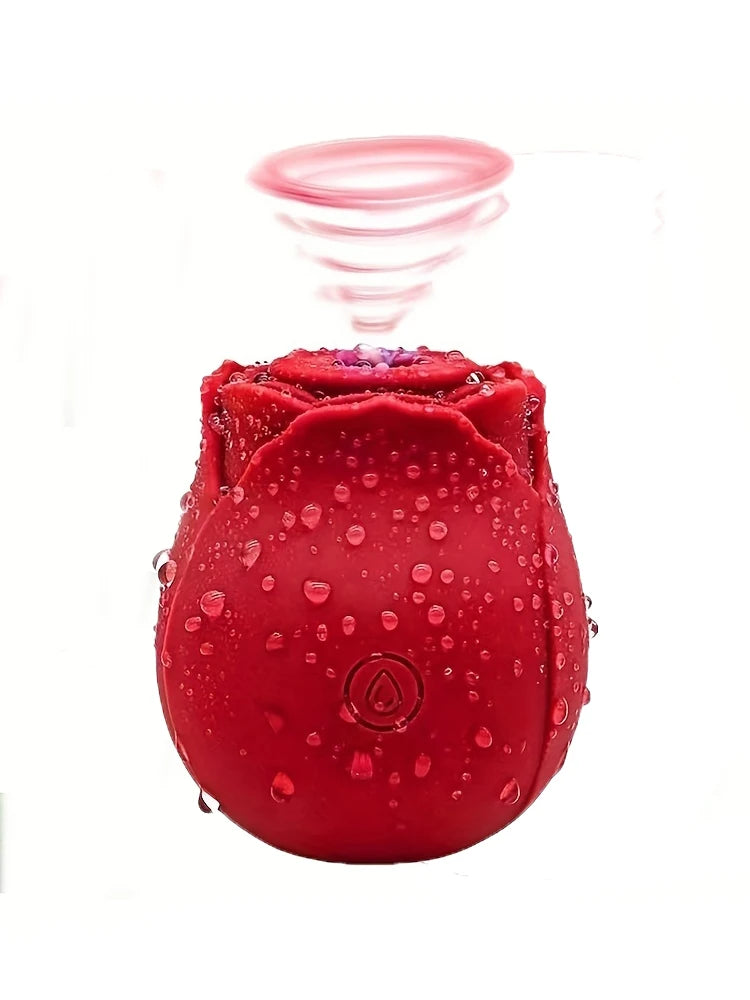 Red rose suction clitoral vibrator with dome suction head and power button