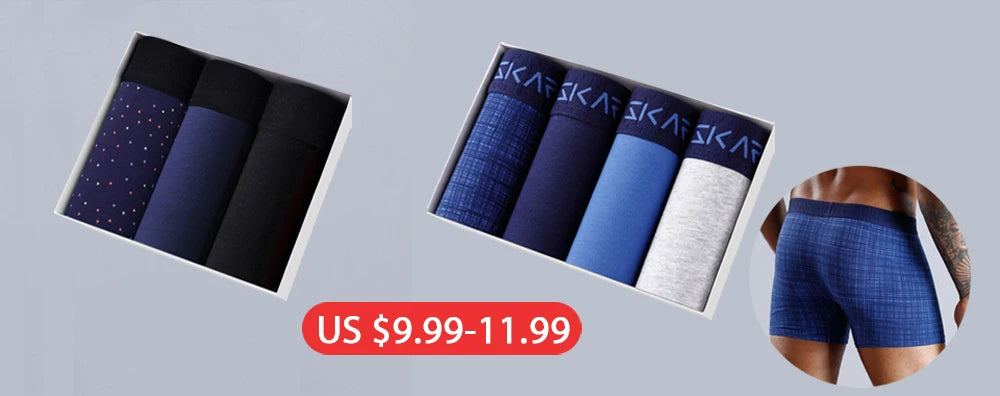 3-pack long boxer briefs set in navy, blue, and light gray.