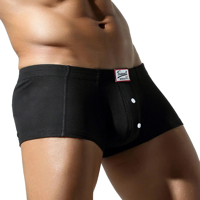 Black slim-fit button-detail brief, front placket with 3 buttons