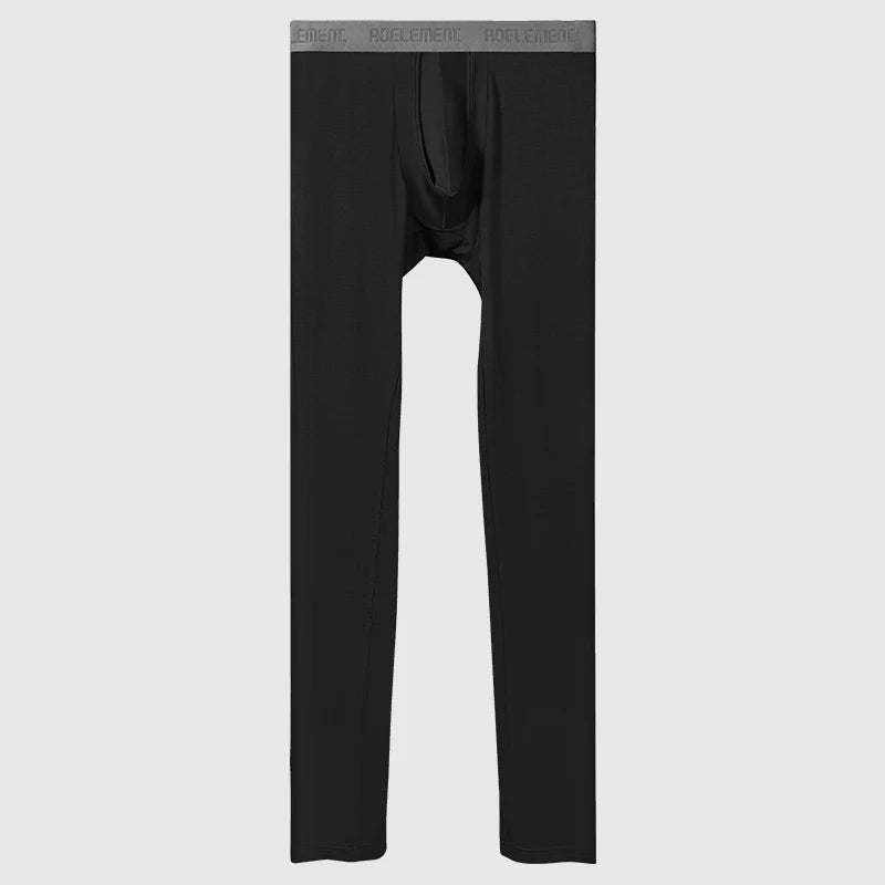 Thermal base layer pants in black, full-length with elastic waistband