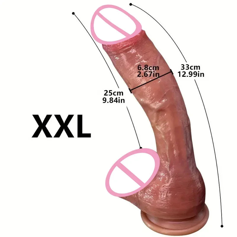 XXL flesh-toned realistic sex toy, length labeled 25cm, suction base