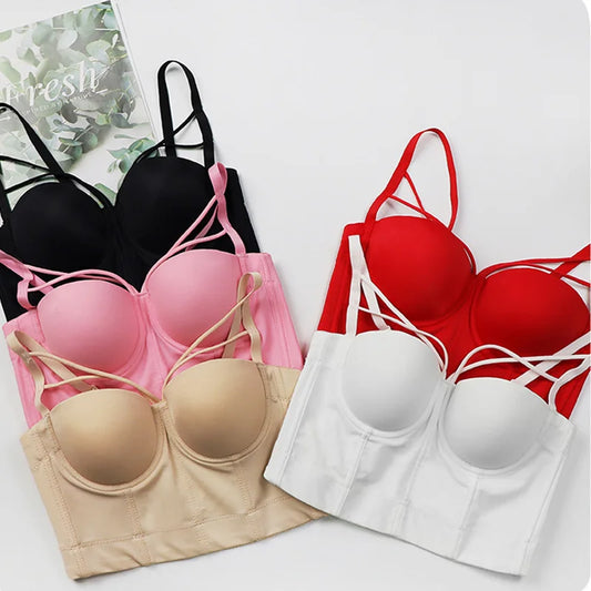 Multi-color corset bustier bras: pink, beige, black, red, and white