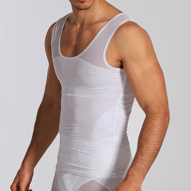 White compression vest with smooth paneling and round neckline
