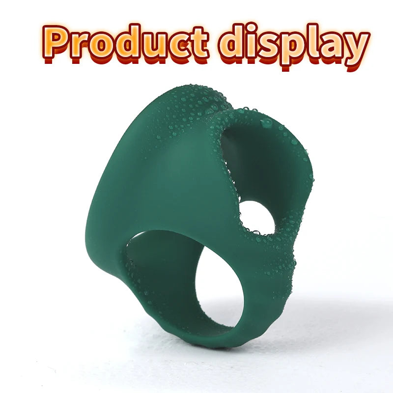 Dark green silicone delay cock ring with textured surface and oval cutout