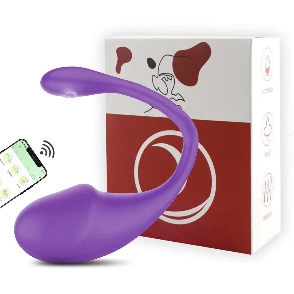 Purple curved G-spot vibrator with rounded tip and wearable design