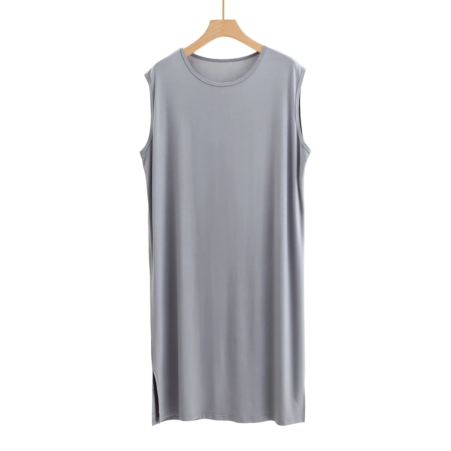 Sleeveless sleepwear vest dress in light gray with crew neck