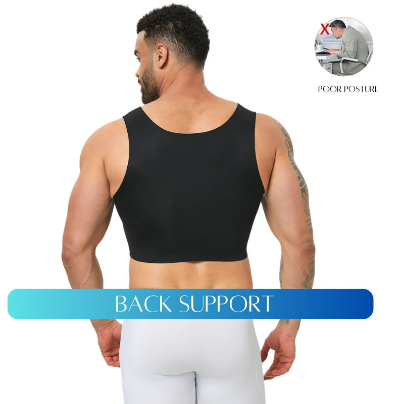 Back-support seamless slim vest tank in black, wide racerback