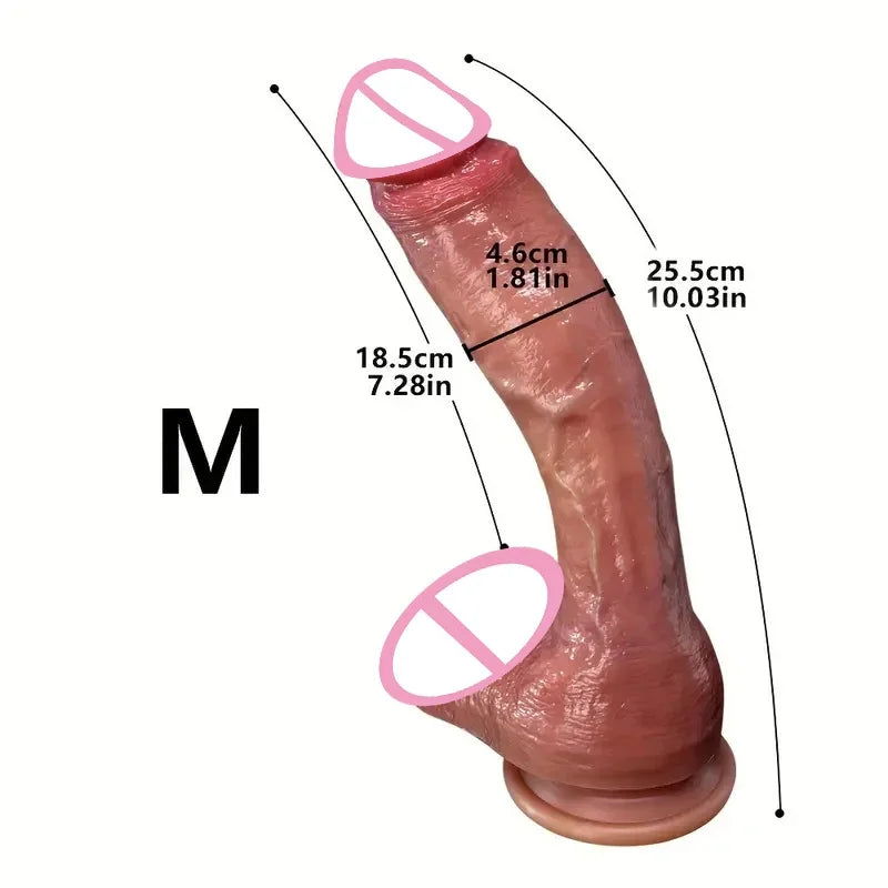 Flesh-tone M realistic dildo, curved body with base
