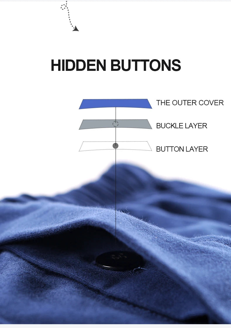 Hidden button detail on cotton fabric for pyjama shorts
