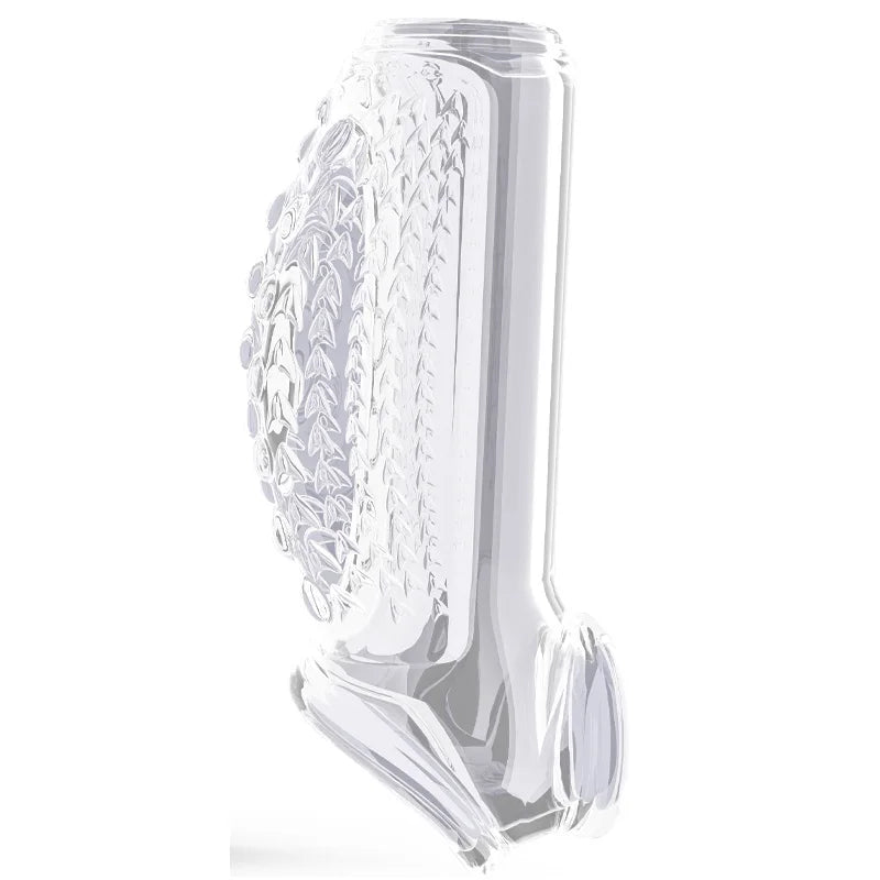 Clear/transparent delay cock ring with patterned ridges and circular grip bumps