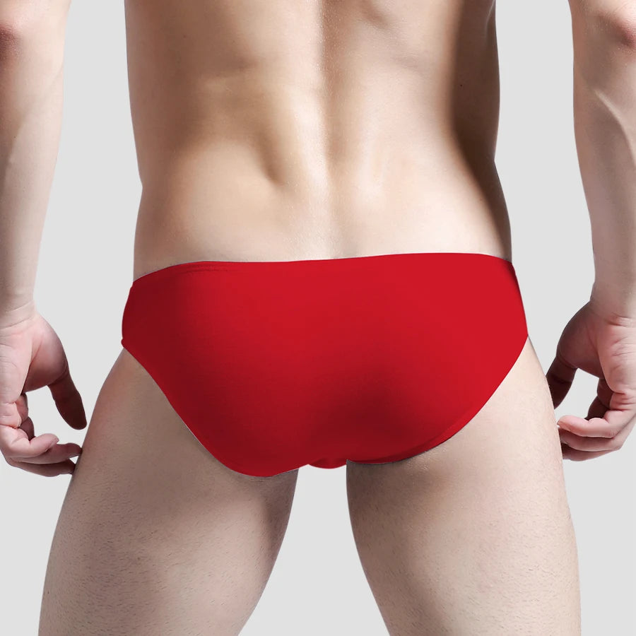 Red modal U-pouch low-rise brief with low waist band and U-convex front pouch