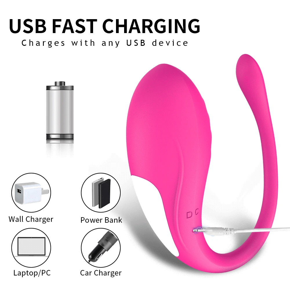Pink G-spot Bluetooth vibrator for USB fast charging with wall or power bank icons