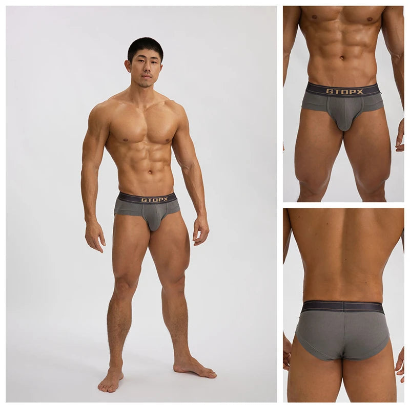 Gray modal wicking U-pouch boxer briefs on model, full coverage fit