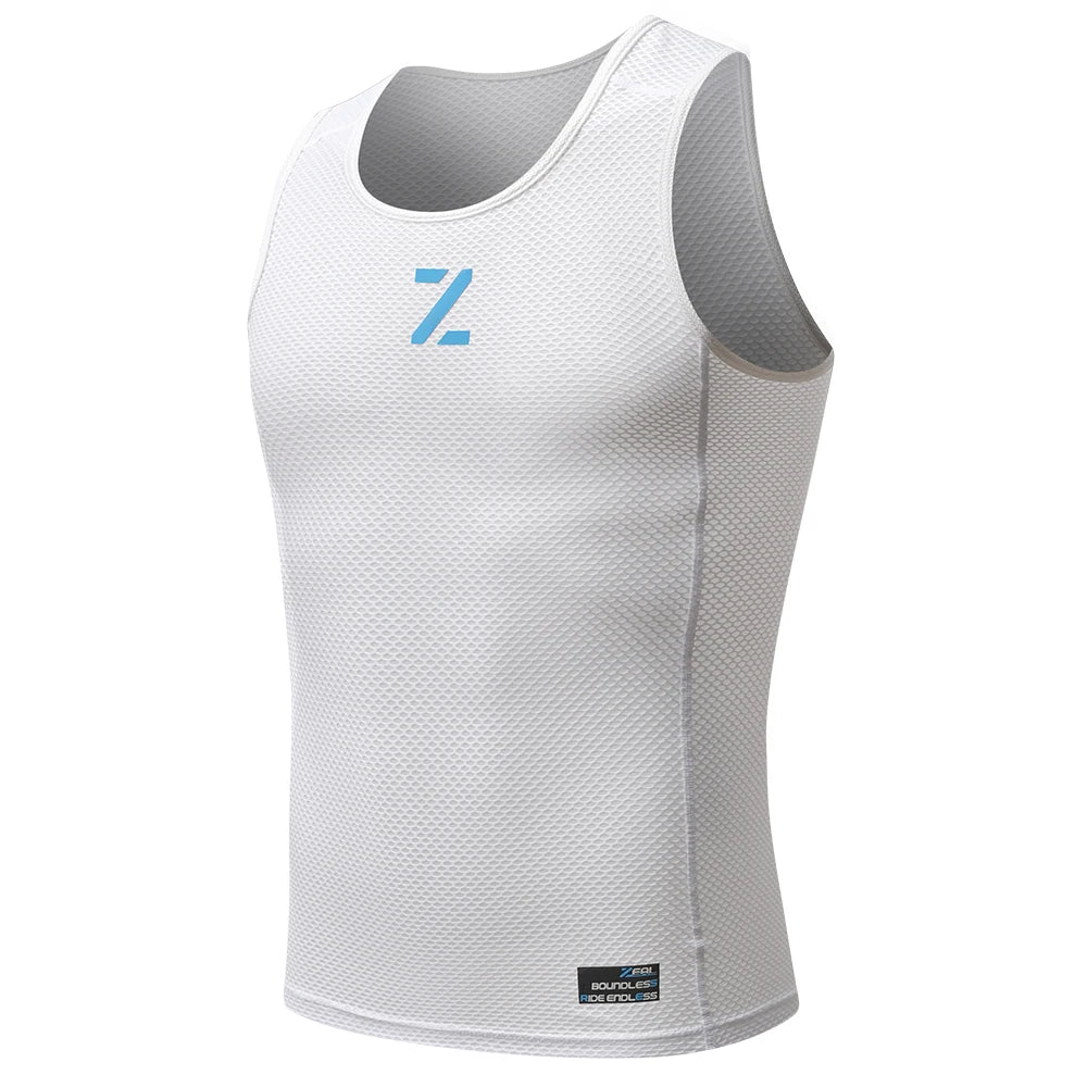 Men's cycling mesh vest base layer in white with gray side panels, sleeveless.