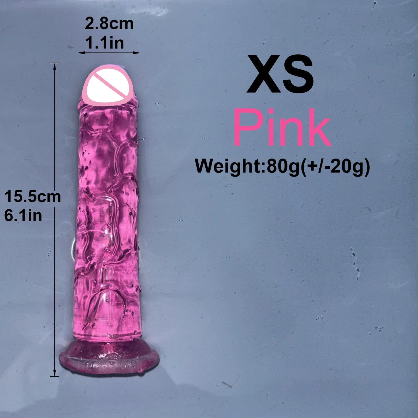 Pink transparent jelly dildo with suction cup, XS size