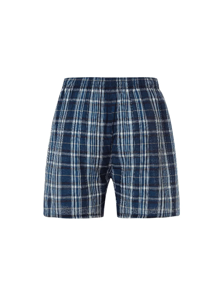 Plaid woven boxer shorts single pair in navy and blue check plaid