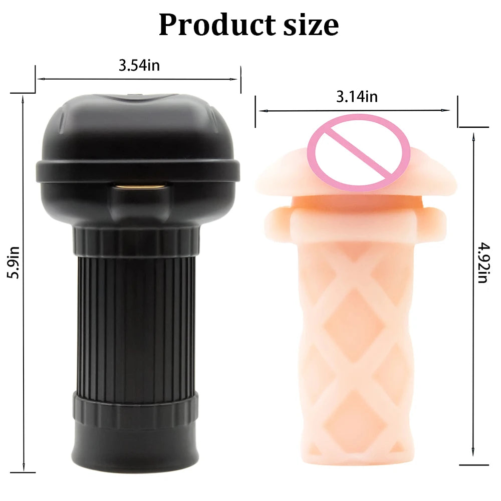 Product size diagram: black device and pink insert with height 5.9 in