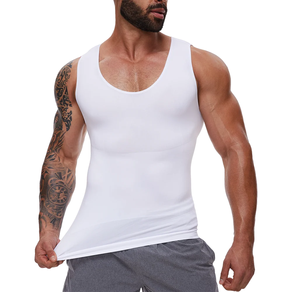 Men's tummy control shaping vest, white tank style