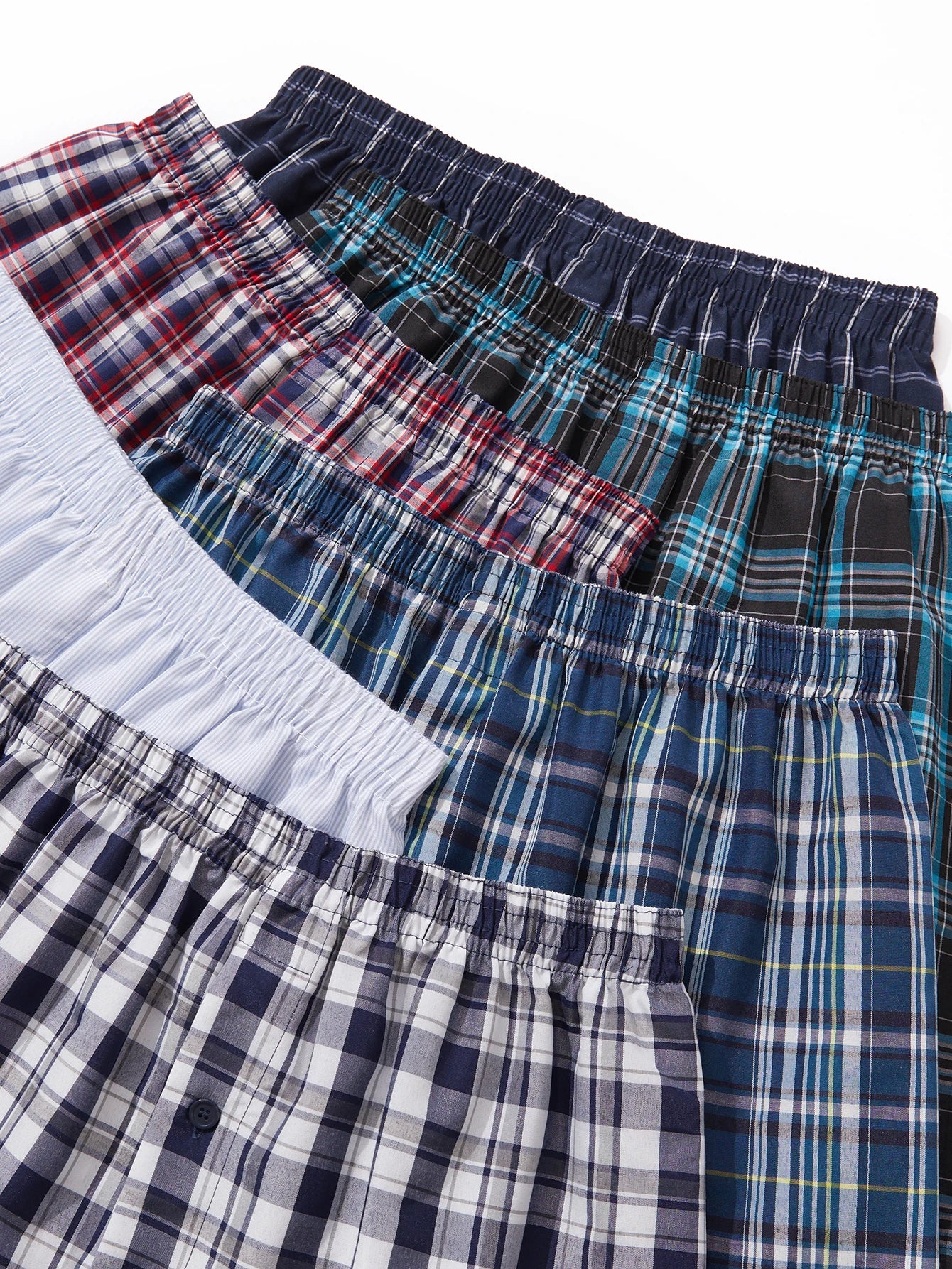 Plaid woven boxer shorts with elastic waistband and side fly button detail