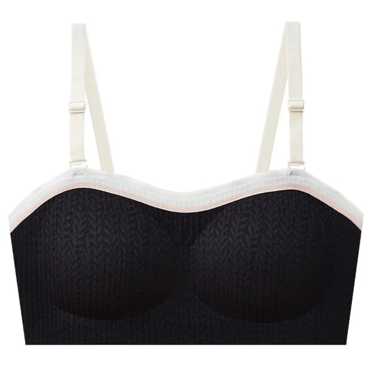 Seamless wireless lift bra, dark black color with wide non-wired cups