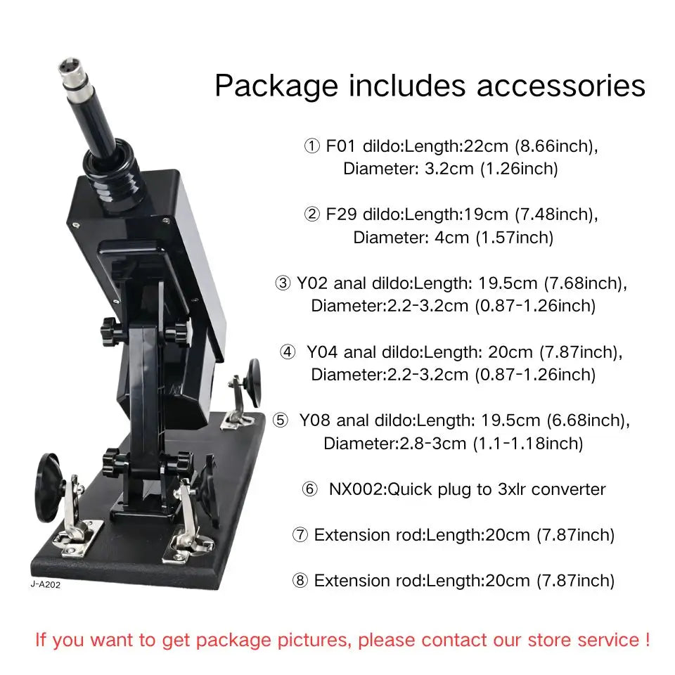 Automatic thrusting sex machine, black base with extension rod and included attachment parts