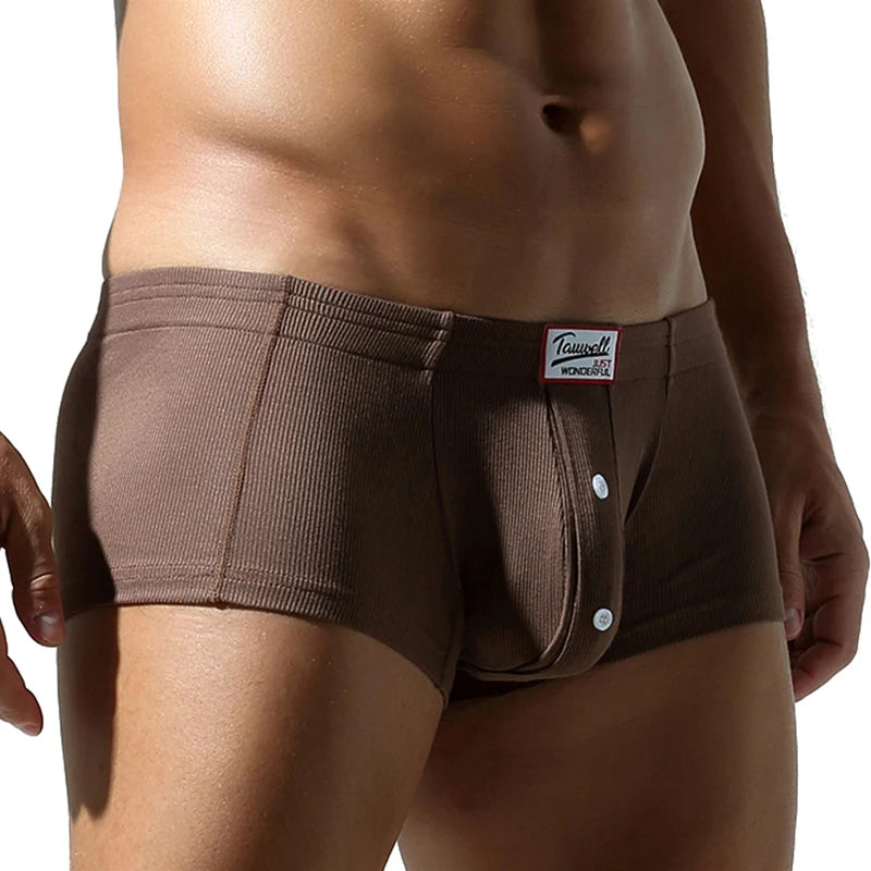 Coffee slim-fit button-detail brief, front placket with 3 buttons