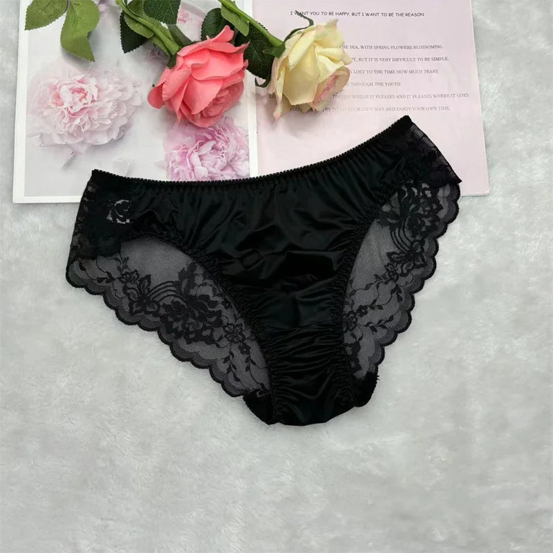 Black jacquard lace U-pouch brief, full lace side panels and elastic waistband