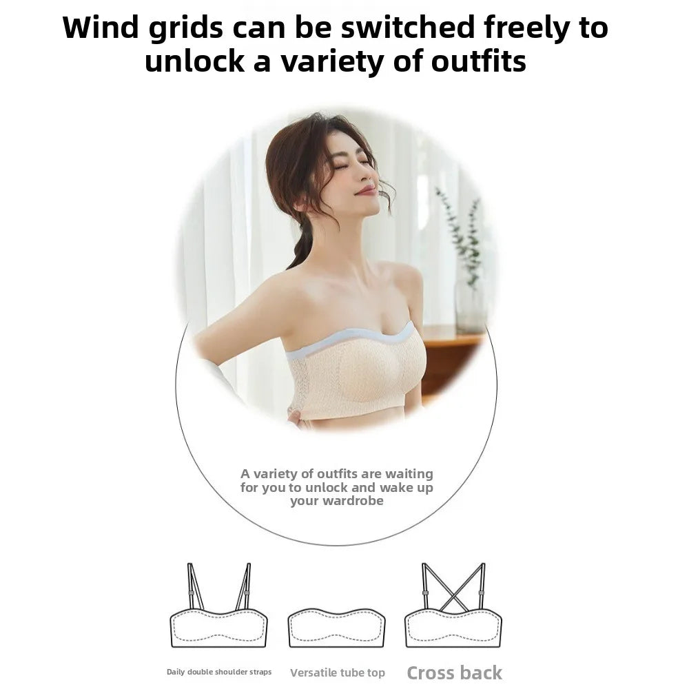 Seamless wireless strapless bra concept with tube and cross-back strap styles