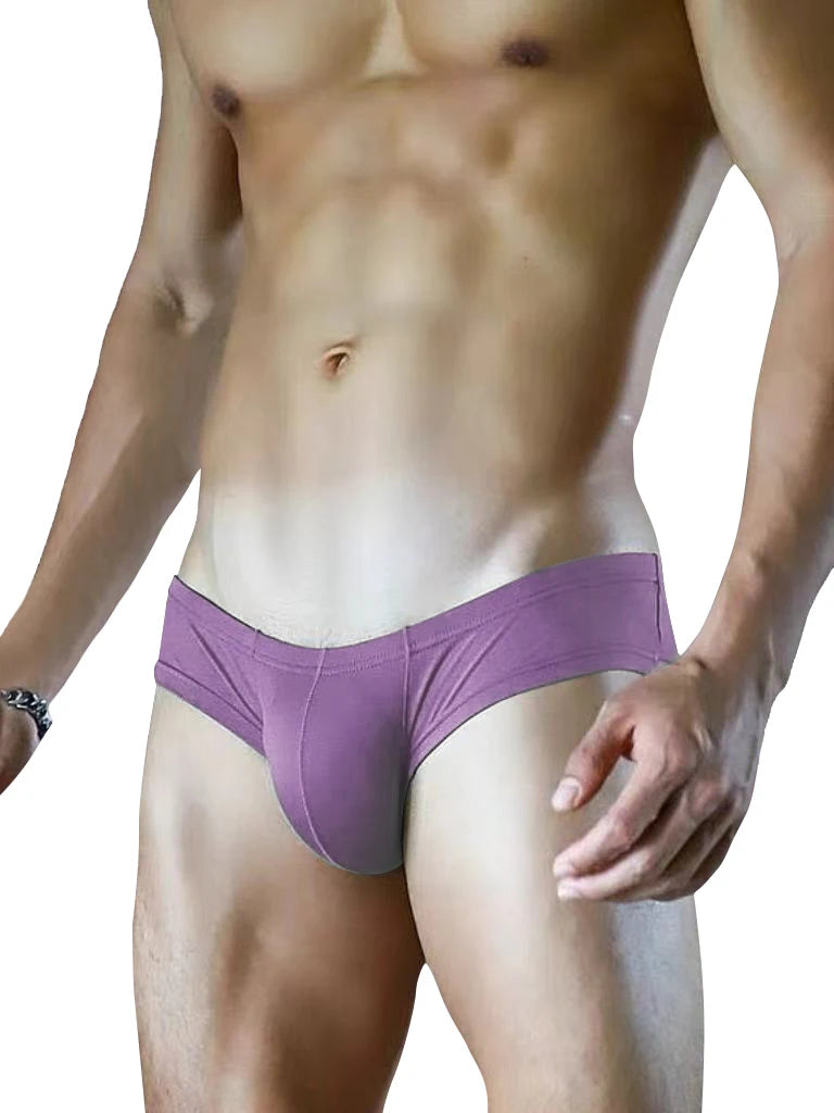 Lavender minimal stretch thong, front view with low-rise waistband