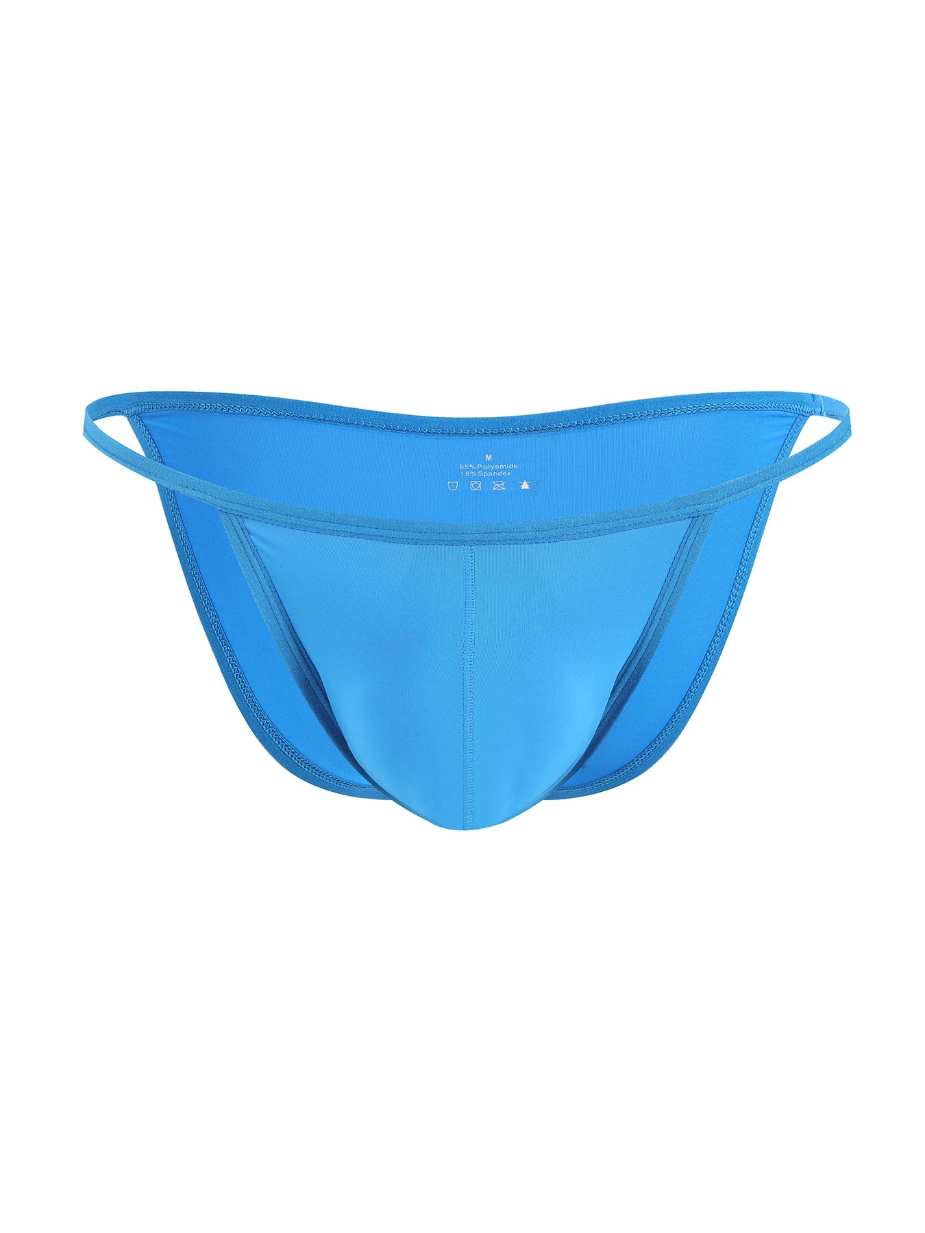 U-pouch solid bikini brief in blue, flat front view
