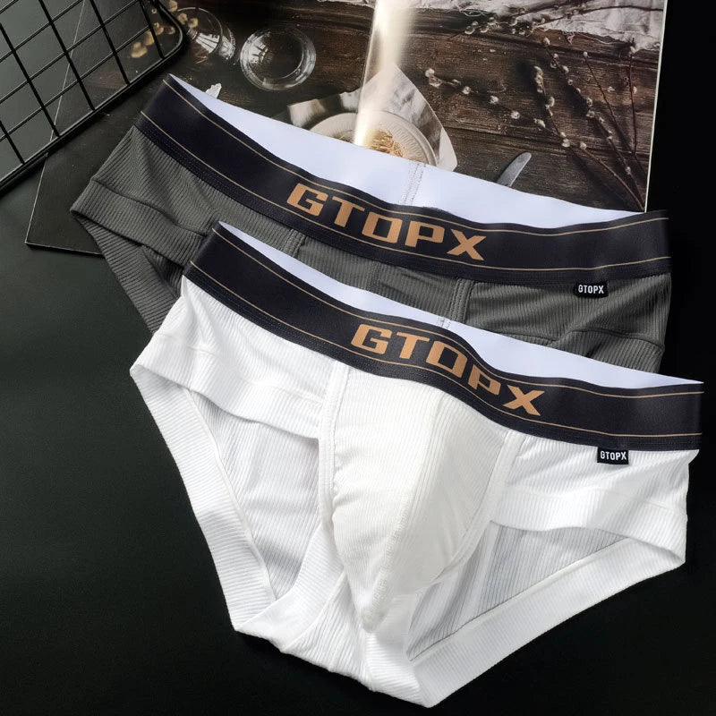 Pack of white and gray modal wicking U-pouch boxer briefs, ribbed fabric
