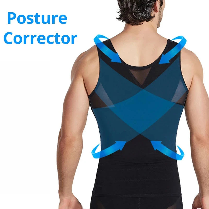 Black posture-corrector compression vest, racerback with back support straps
