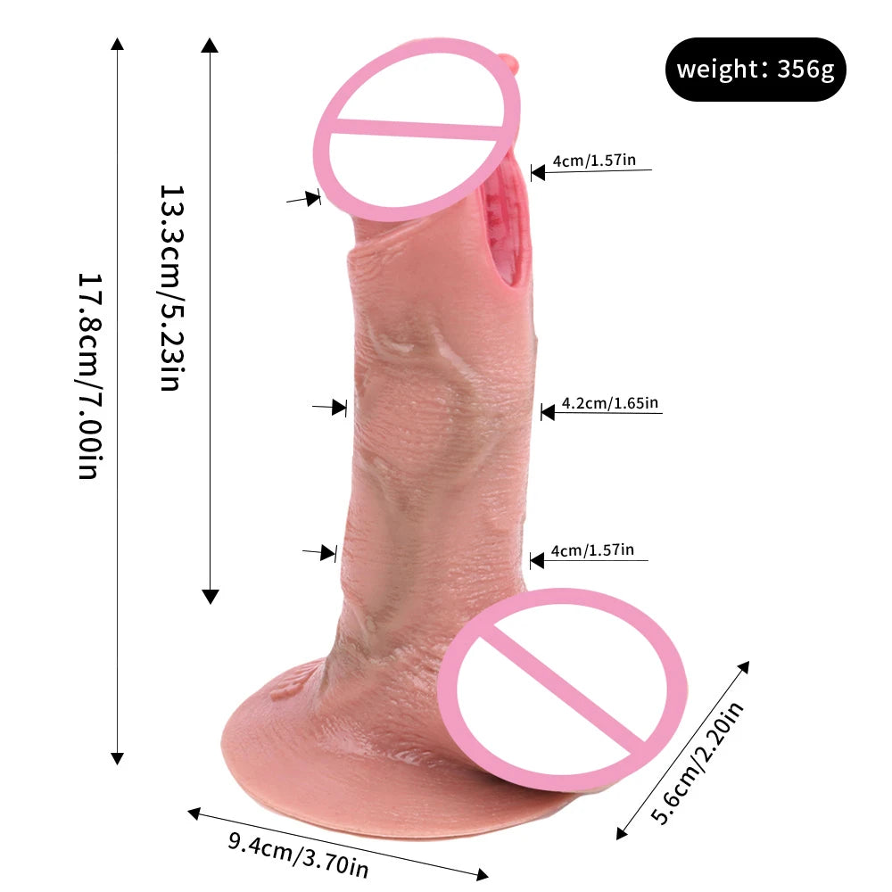 Light pink double-layer silicone dildo with suction base, tapered middle and rounded flared bottom