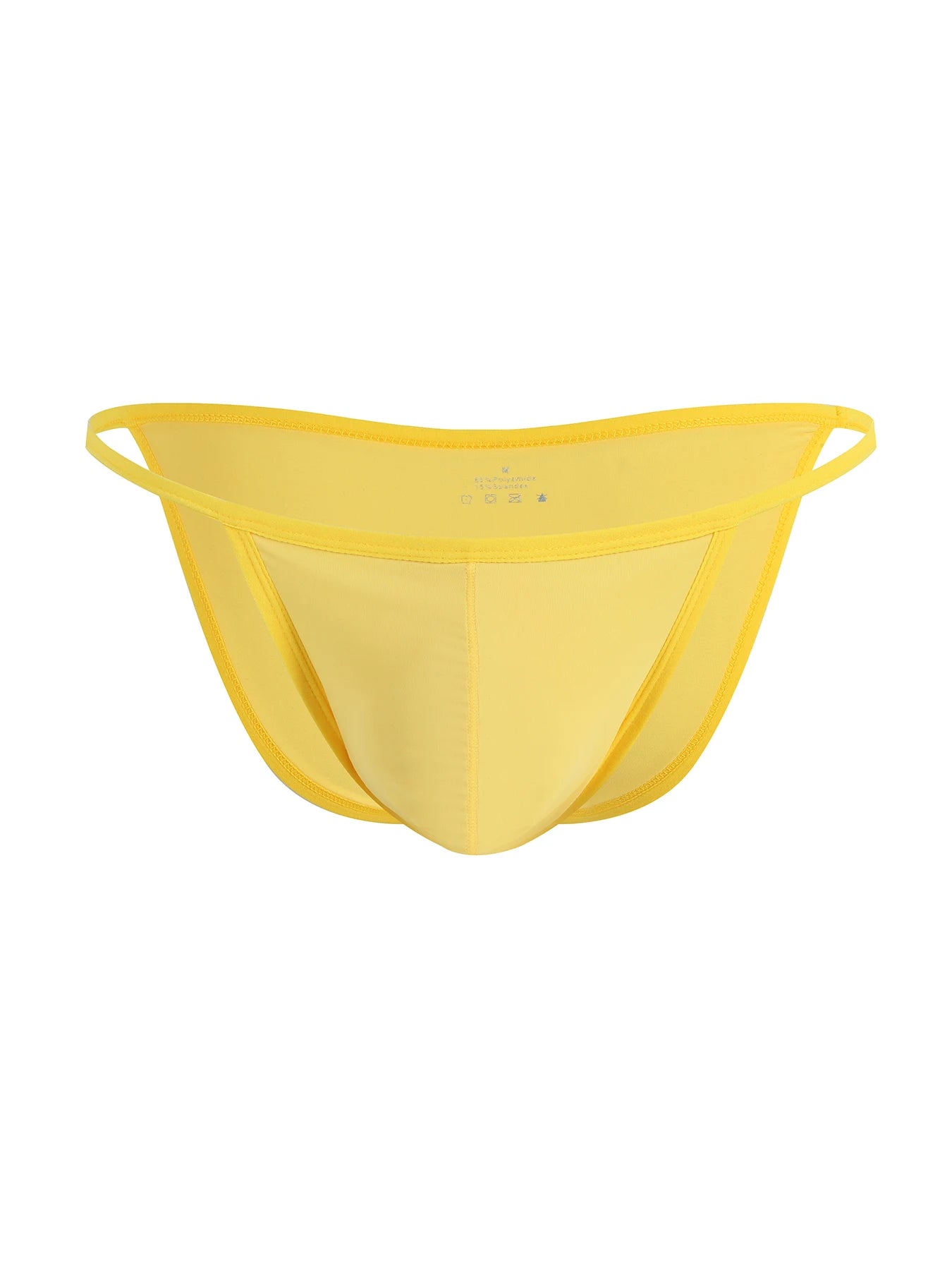 Yellow U-pouch bikini brief, solid low-rise swim underwear