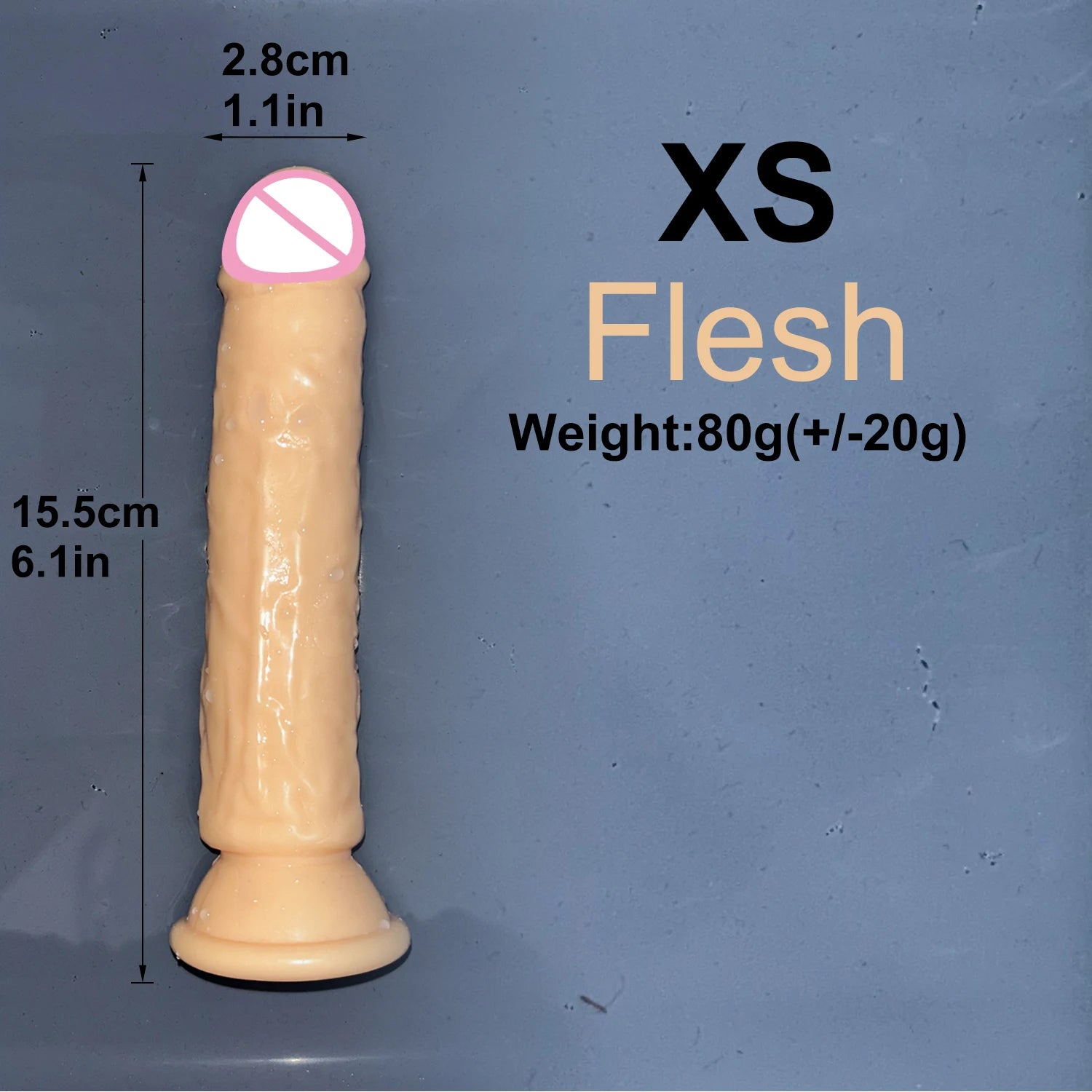 Transparent jelly dildo with suction base, XS, flesh-pink color