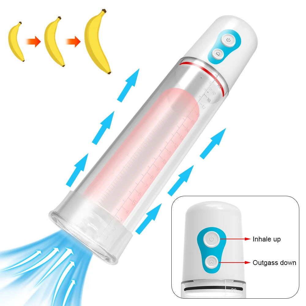 Electric pump device with white body, blue buttons, clear measurement cylinder
