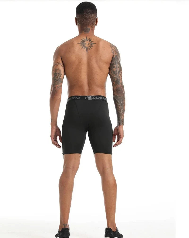 Black quick-dry sports boxer shorts, back view with PRD Combat logo waistband