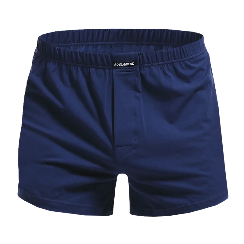 Cotton loose pyjama boxer shorts, dark blue, elastic waistband and front fly