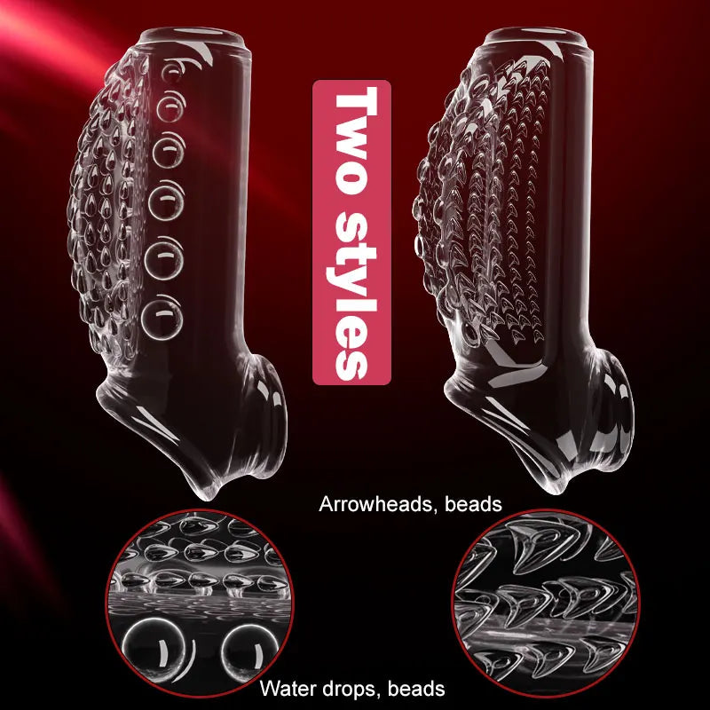 Two styles delay cock rings in black, showing textured grip band with round bump details