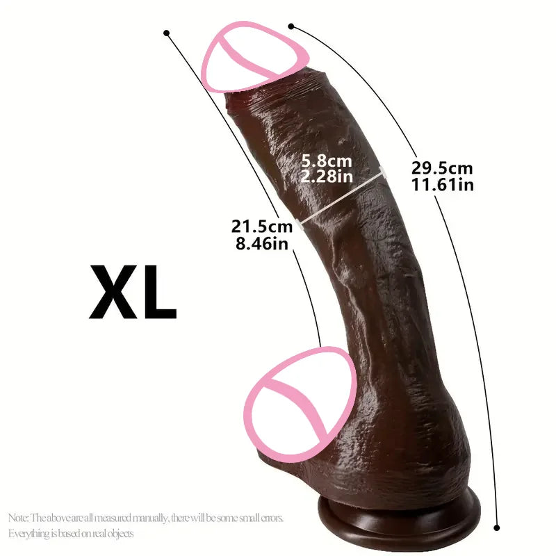 Black XL realistic dildo, curved design with base