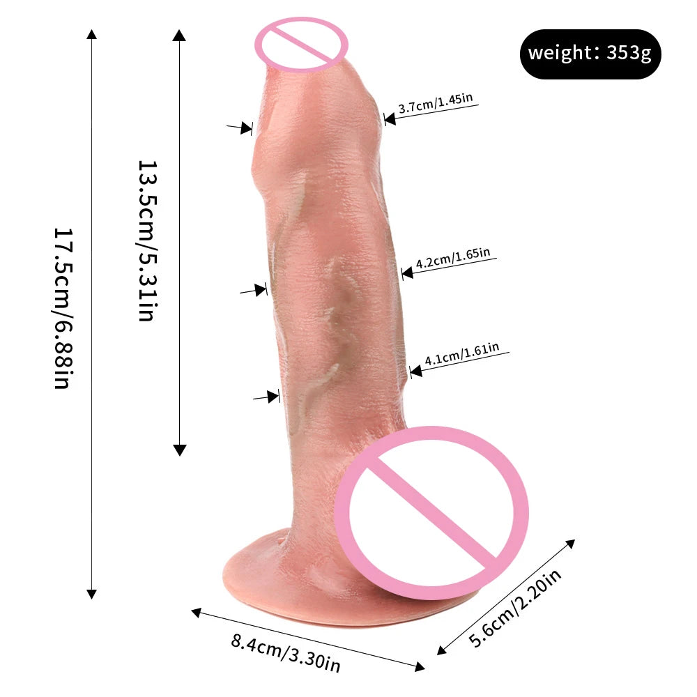 Light pink double-layer silicone dildo with suction base, rounded tip and flared base