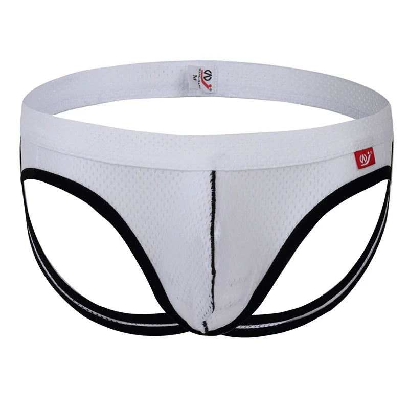 Low-rise hip-lift thong, white with black side panels and curved leg openings, 1pc