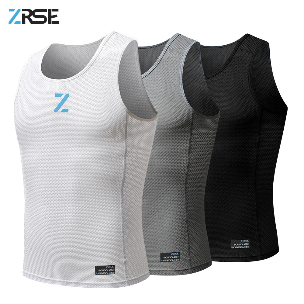 Men's cycling mesh vest base layer in white, gray, and black
