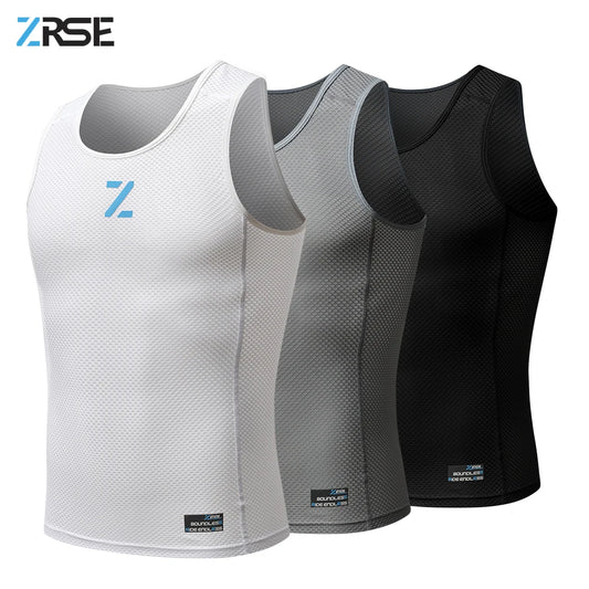 Men's cycling mesh vest base layer in white, gray, and black
