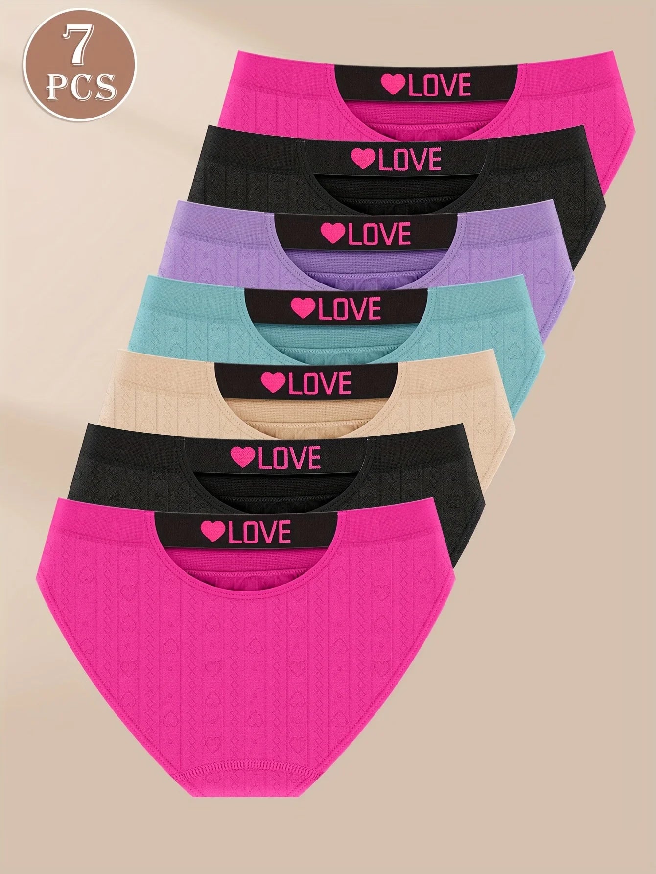 Seamless everyday briefs 7-pack assorted colors: pink, purple, teal, beige, black