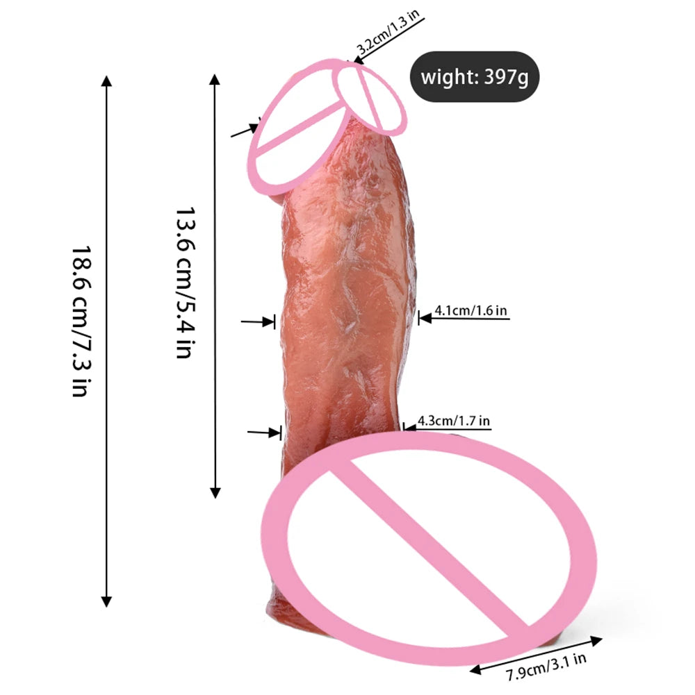 Pinkish-red silicone sex toy with suction base, tapered shaft and ridged texture