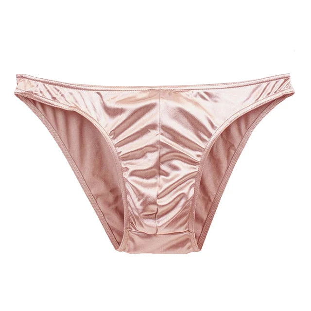 Satin silky multicolour brief in blush pink, shiny high-cut design